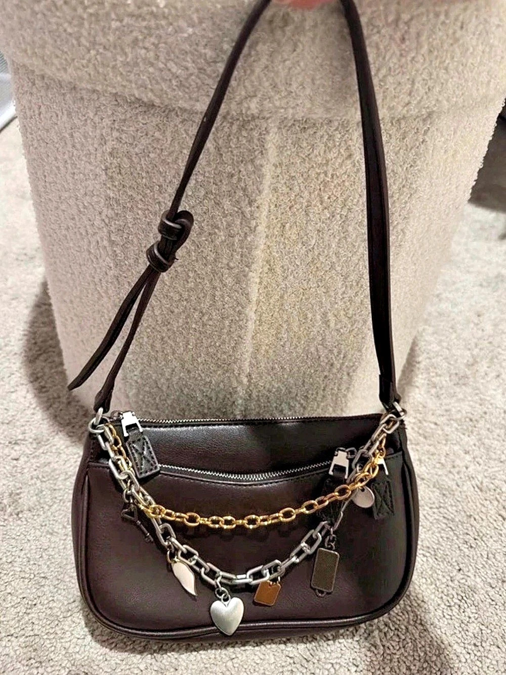 Zara Small Crossbody Bag with Charm Details Brown & Black